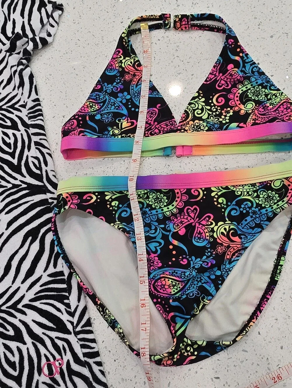 3 Piece OP Girls Swimsuit Multicolor Floral & Zebra Cover-up size Large (10-12)